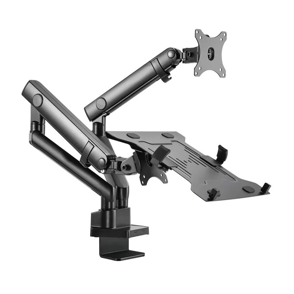 Aluminium Slim Pole-Mounted Spring-Assited Monitor Arm With Laptop Holder